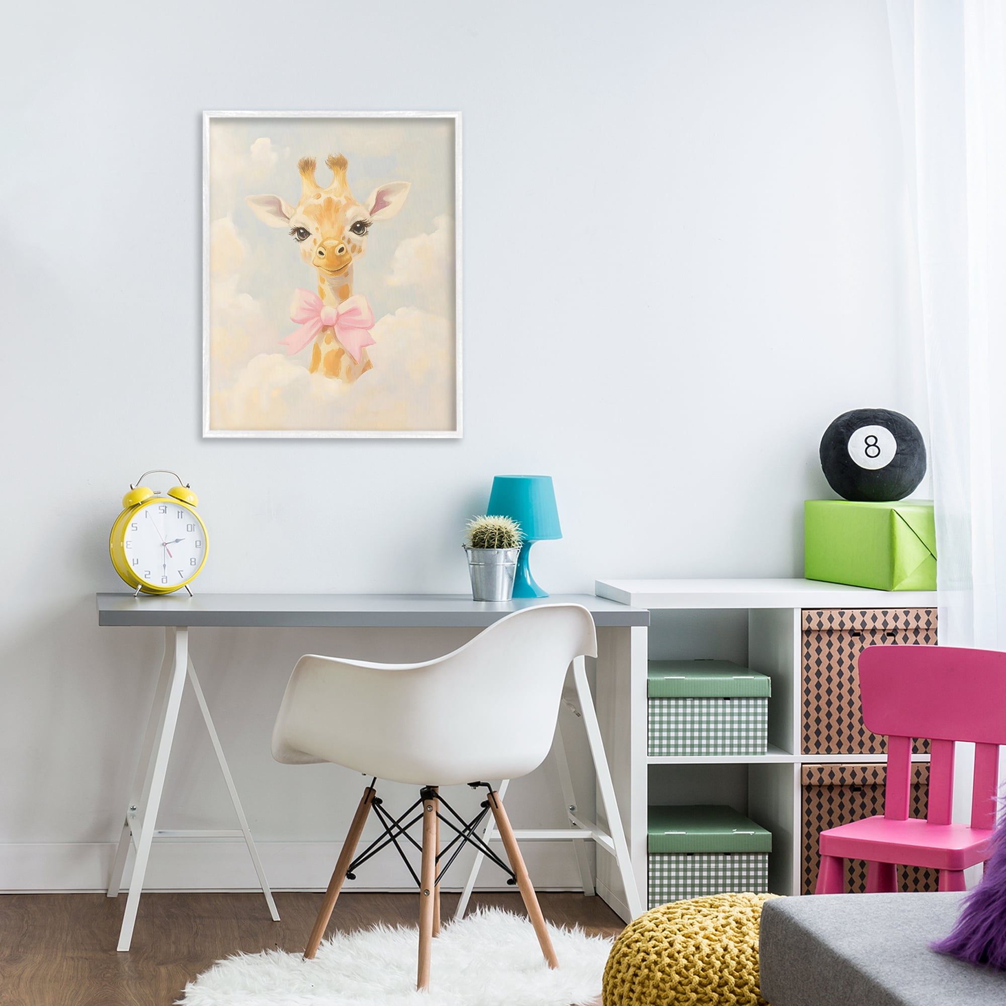 Stupell Industries Charming Giraffe In The Clouds White Framed Giclee Art, design by The Prints Vibe