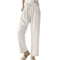 thumbnail image 1 of Womens Casual Linen Pants Straight Leg Drawstring Elastic High Waist Loose Comfy Trousers with Pockets, 1 of 5