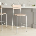 thumbnail image 3 of Emma + Oliver Set of 2 Bar Stools with White Metal Frames and Solid Wood Seats and Backs with Antique White Finishes, 3 of 13
