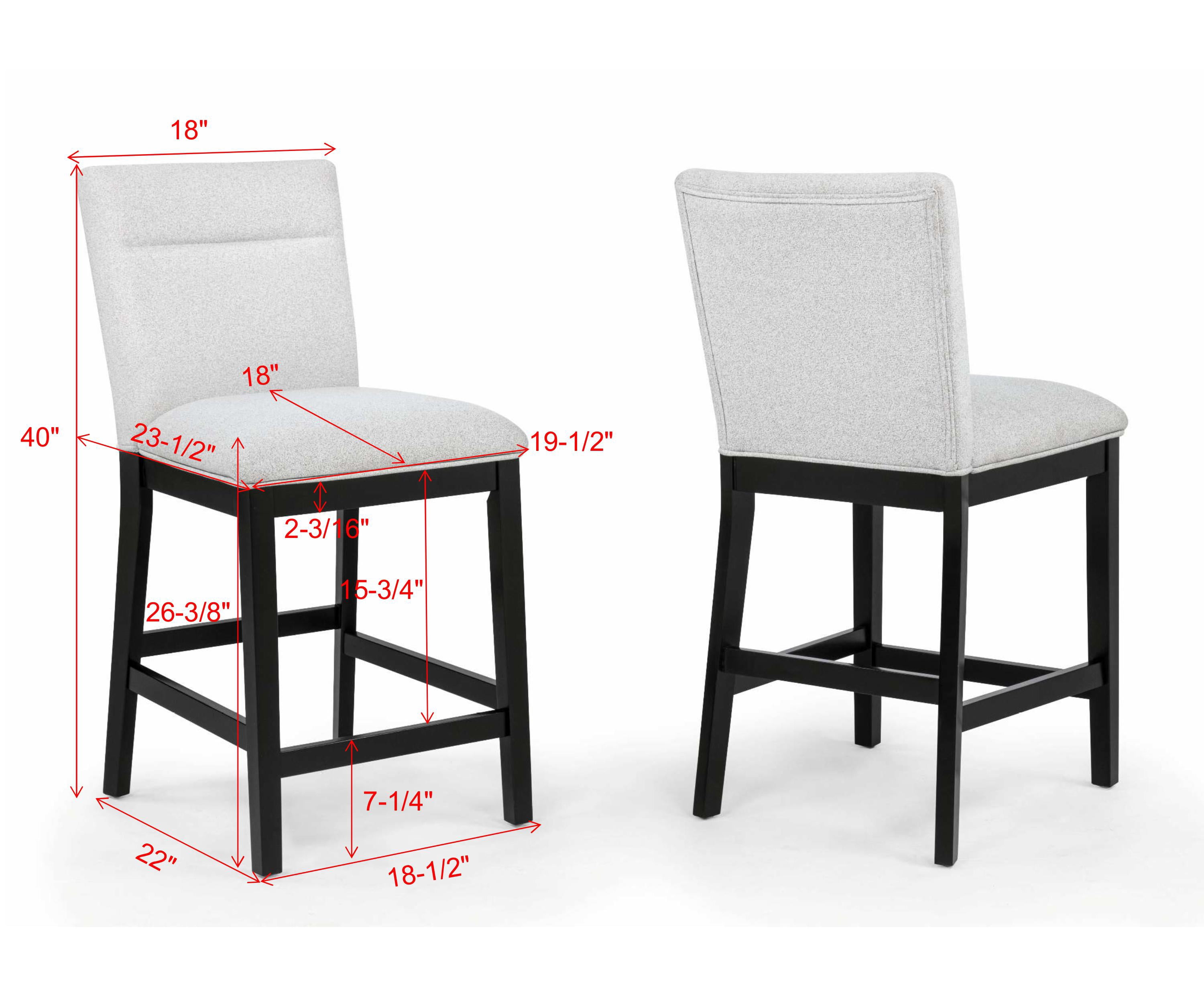 2pc Light Gray Upholstered Counter Height Chairs Soft Neutral Tone Dark Finish Legs Wooden Dining Room Furniture