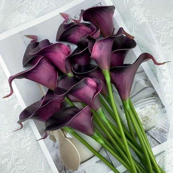 10PCS Artificial Flowers Calla Lily Bouquet for Bridail Fake Flower Mother's Day Easter Wedding Party Home Room Table Decoration