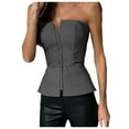 thumbnail image 1 of Solid Color Tube Sleeveless Slim Adjustable Zipper Tops - Ribbed Design with Moisture-Wicking Fabric, 1 of 6