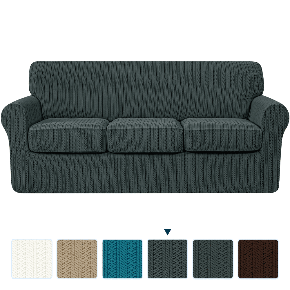 Subrtex 4piece Striped Jacquard Sofa Slipcover, Separate Cushion Cover