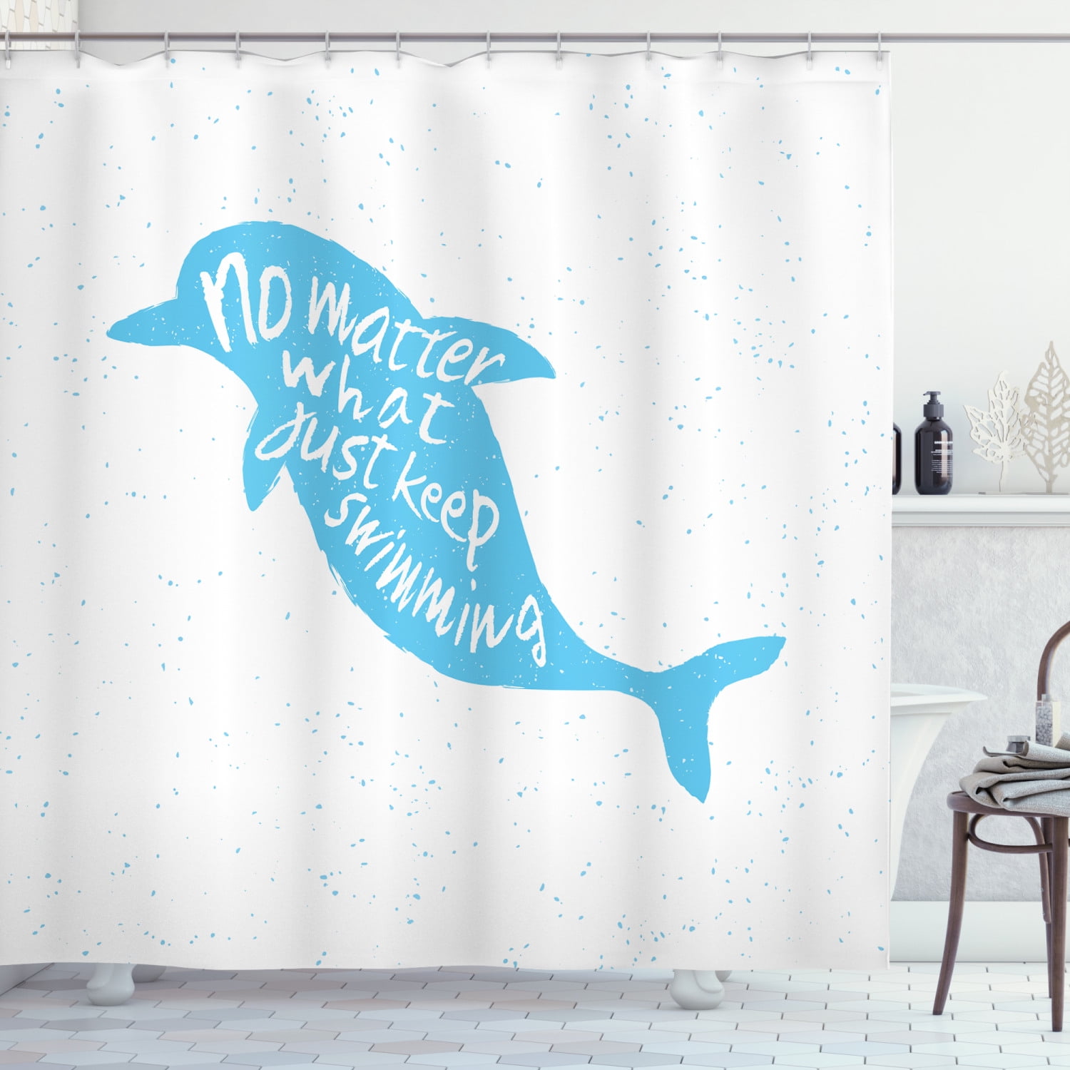 Dolphin Shower Curtain Hand Drawn Sea, Dolphin Shower Curtain Hooks
