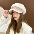 thumbnail image 3 of Ladies Octagonal Hat Winter Octagonal Thick Plush Short Brim Contrast Color Keep Warm Peaked Retro Style Headwear for Work Travel Wear Women Brimmed, 3 of 8