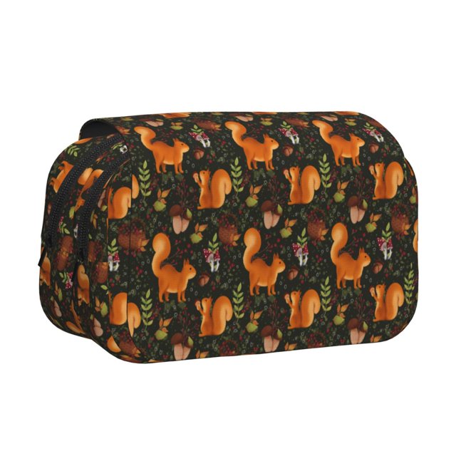 Easygdp Festive Squirrels Dark Forest para Estuche de Lápices con Tapa Flip, Suministros de Oficina y Universidad para Adolescentes y Adultos