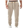 thumbnail image 2 of Styesk Men's Pants Men Solid Color Pocket Zipper Elastic Waist Draw Rope Sweatpants Trousers, 2 of 7
