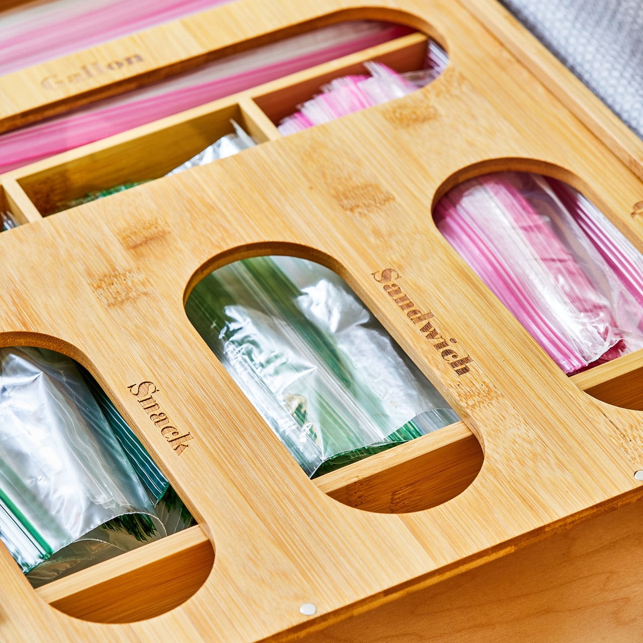 (2 pack) Better Homes and Gardens Plastic Bag Drawer Organizer, Bamboo, Natural Finish, Well Suited to Kitchen Organization and Accessibility