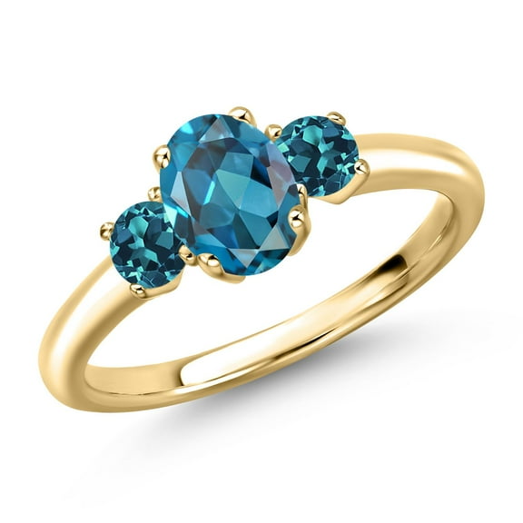 Gem Stone King 10K Yellow Gold London Blue Topaz Engagement Ring for Women | 1.44 Cttw | Oval 7X5MM | Gemstone November Birthstone | Size 6