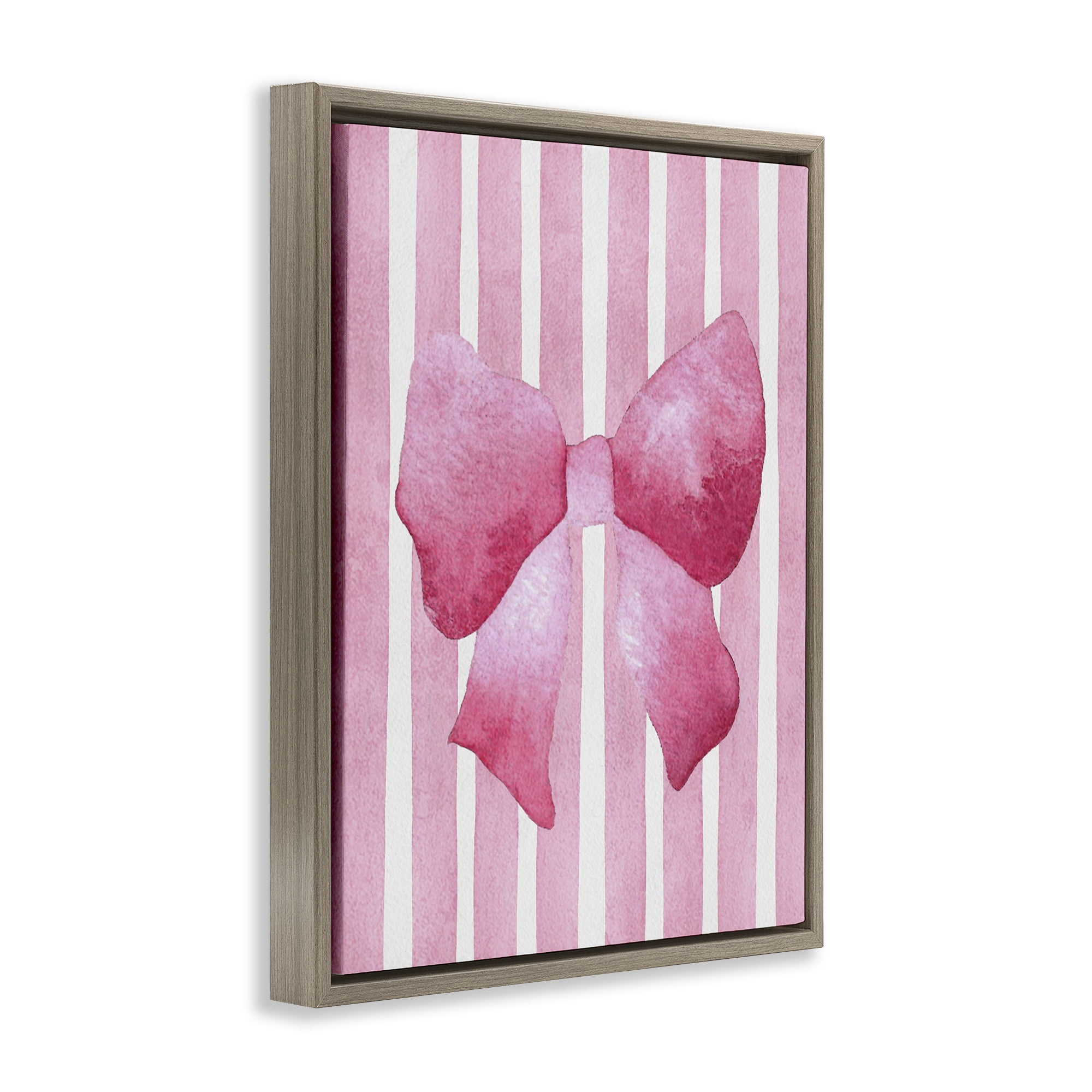 Stupell Industries Chic Bow on Pink Stripes Brown Framed Floater Canvas Wall Art, design by Camila Juncos