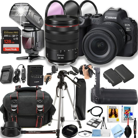 Canon EOS R6 Mark II Camera with RF 24-105mm F/4 L USM Lens, 128GB SD Card Professional Photo Bundle (International Version)