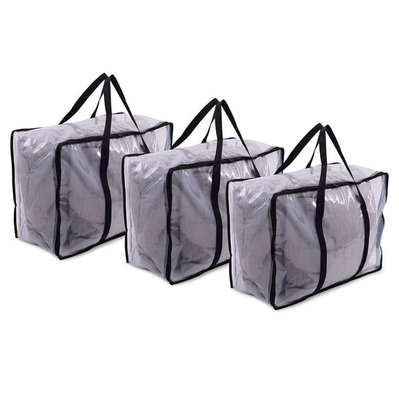ZENPAC 3 Pack Zipper Bags Heavy Duty Storage for Comforters Waterproof Large Clear Storage Bins for Quilts Blankets Clothing Linens Legos Bulk