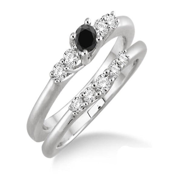 1.25 Carat Black Diamond Inexpensive Bridal Set on 10k White Gold