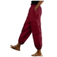 thumbnail image 2 of Danhjin Wine Cargo Pants Women Summer Pants Elastic High Waist Casual Loose Comfy Lightweight Hiking Pants, 2 of 5