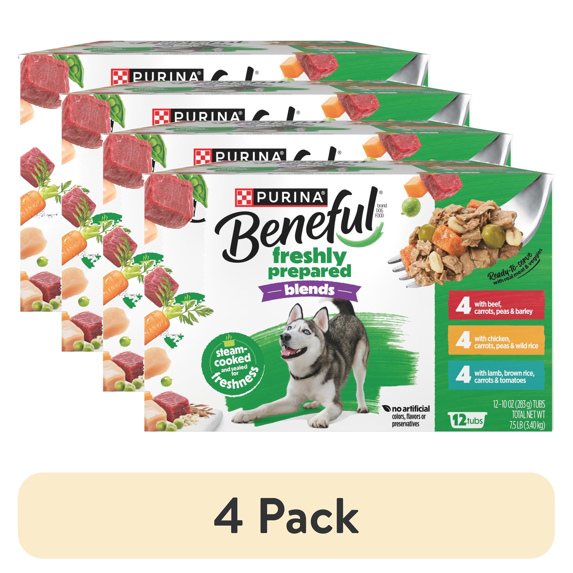 (4 pack) Purina Beneful Freshly Prepared Blends Wet Dog Food Variety Pack With Beef, Chicken, or Lamb Dog Food, 10 oz, 12 Pack