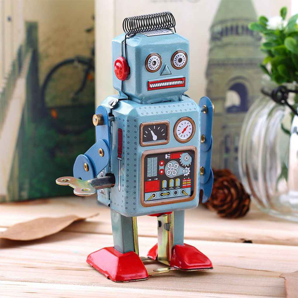 Retro Robot Tin Tinplate Wind-up Walking Clockwork Space Robot Toy Gift Gold 