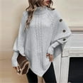 thumbnail image 3 of Women's Fashion Casual Cable Knit Turtleneck Button-Decorated Long Sleeve Sweater for Fall Winter Detailed Designs,Gray,L, 3 of 5