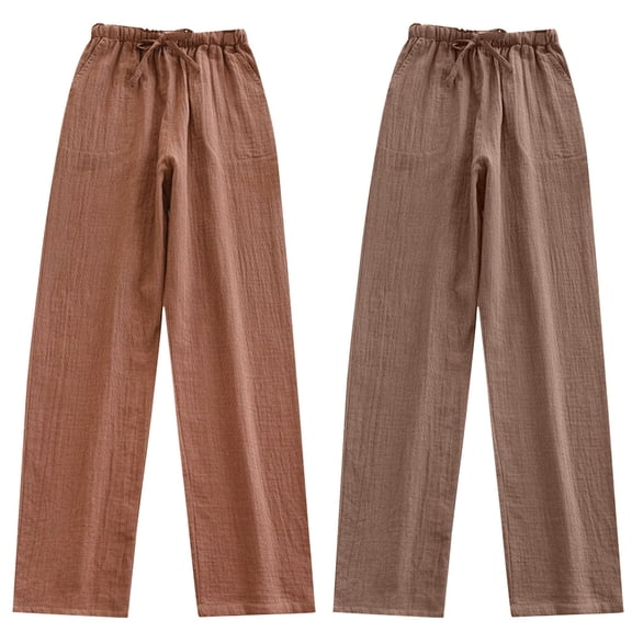Ankola Women Solid Crinkle Gauze Pajama Pants, Drawstring Elastic Waist Straight Leg Loungewear Trousers