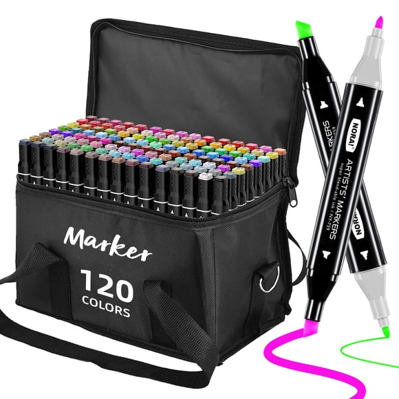 Marcadores de alcohol K.CINE de 120 colores con doble punta y estuche