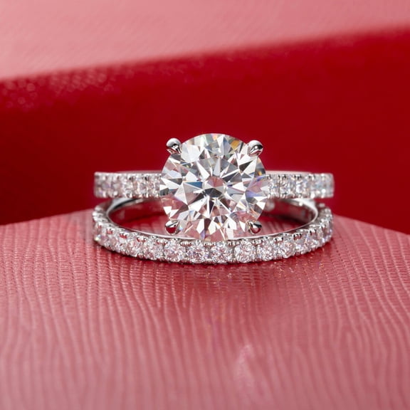 Silvago Jewel 14K White Gold Plated Rings - 1.6 Ct Round Brilliant Cut Diamond Rings - Solitaire with Accent Engagement Wedding Prong Set Rings for women's - Bridal Diamond Jewellery for Women's