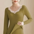 thumbnail image 6 of Htigea Thermal Underwear Women's Lace Splice V Neck Long Sleeve Tops and Slim Fit Bottoms Long Johns Solid Color Base Layer Sets Green Free Size, 6 of 7