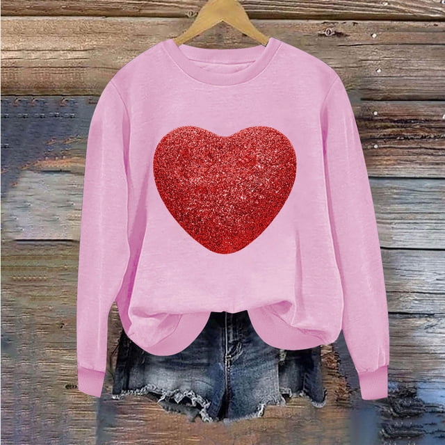 Meichang Sweatshirts Mignons pour Femmes, Sweatshirt de la Saint-Valentin, Sweatshirt Graphique Drôle d'Amour, Manches Longues, Col Rond, Décontracté, Vacances