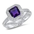 thumbnail image 2 of Genuine Amethyst Wedding Engagement Ring Set Vintage Princess Cut Silver Bridal Set Size 8, 2 of 6