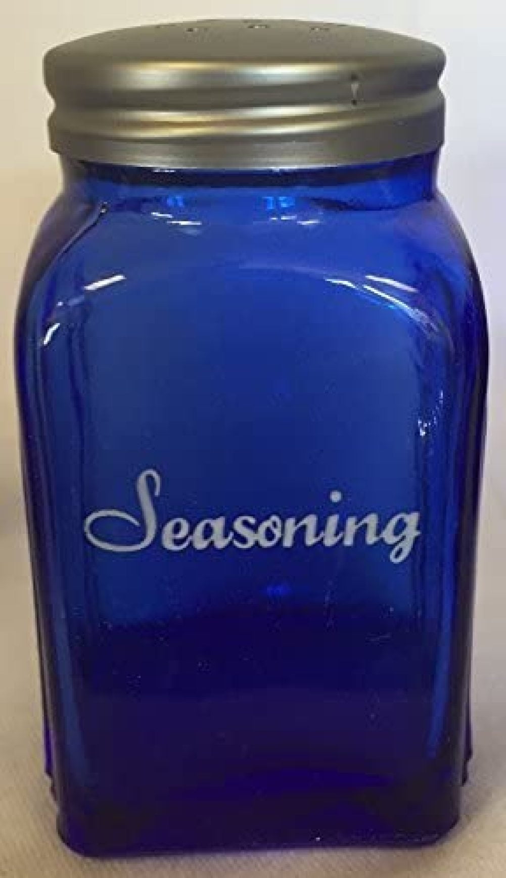 Cobalt Blue Glass Arched Seasoning Shaker (Seasoning) White Lettering