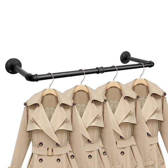 Jeasor Barra para colgar ropa de tubo de hierro industrial, estante para ropa montado en la pared, estante para ropa resistente para dormitorio, cuarto de lavado, almacenamiento en armario