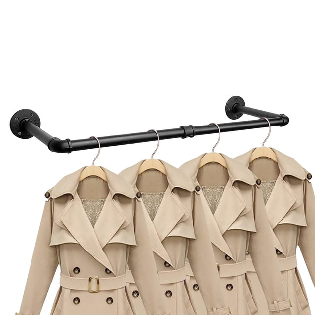Jeasor Barra para colgar ropa de tubo de hierro industrial, estante para ropa montado en la pared, estante para ropa resistente para dormitorio, cuarto de lavado, almacenamiento en armario