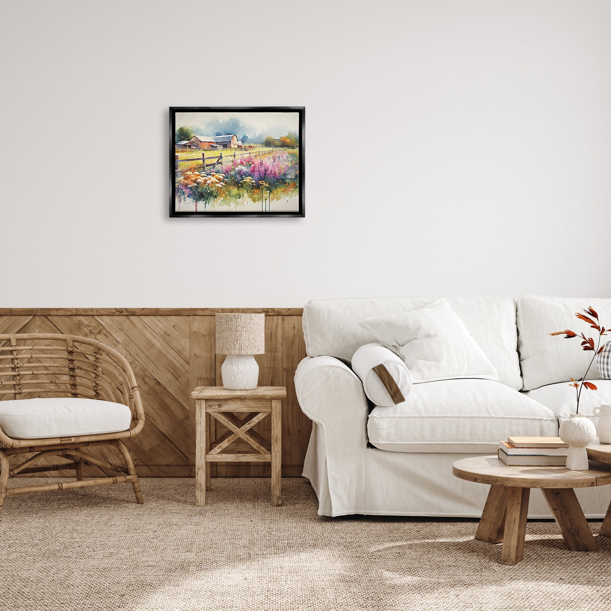 Stupell Industries Country Barn Modern Painting Landscape Painting Black Floater Framed Canvas Art Print Wall Art, 21 x 17