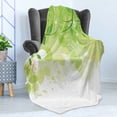 thumbnail image 4 of Green Leaf Soft Flannel Fleece Throw Blanket, Flourishing Springtime Abstract Composition with Leaves Fantasy Flora, Cozy Plush for Indoor and Outdoor Use, 70" x 90", Green Yellow White, by Ambesonne, 4 of 5