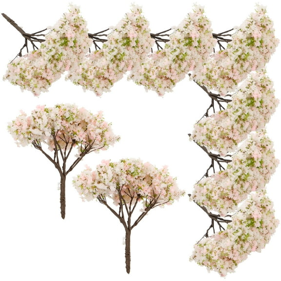 IBASETOY 10Pcs Simulation Cherry Blossom Tree Models Pink Handmade Artificial Decor