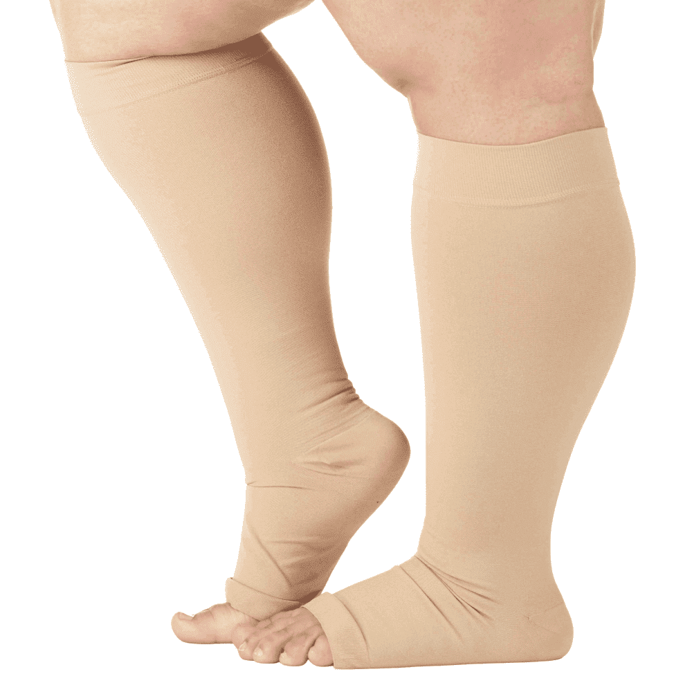 EIMELI Bas de Compression Unisexe Grande Taille 20-30mmHg Grand Mollet Chaussettes de Compression Circulation Lymphœdème Diabète DVT Gonflement