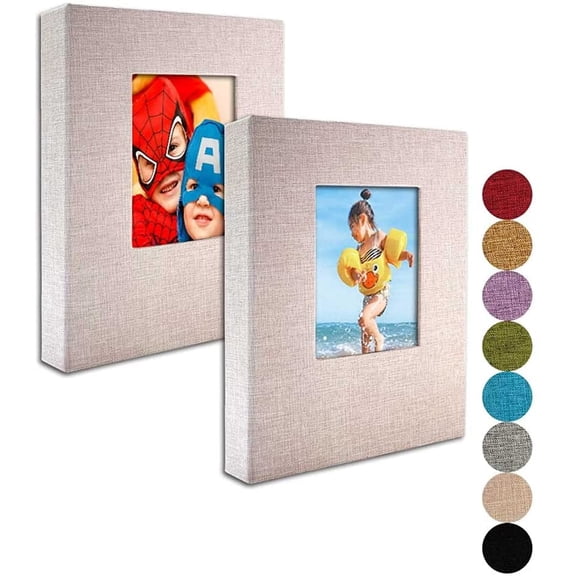Small Photo Album 4x6 – Clear Pages, Linen Cover with Front Window, Pack of 2, Each Album Holds 52 Photos, Small Brag Book for 4x6 Pictures, Beige Fabric