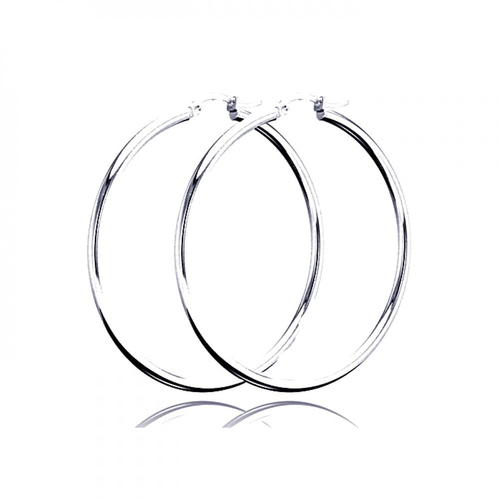 Sterling Silver High Polished Rounded Hinge 2mm Hoop Earrings Size 60