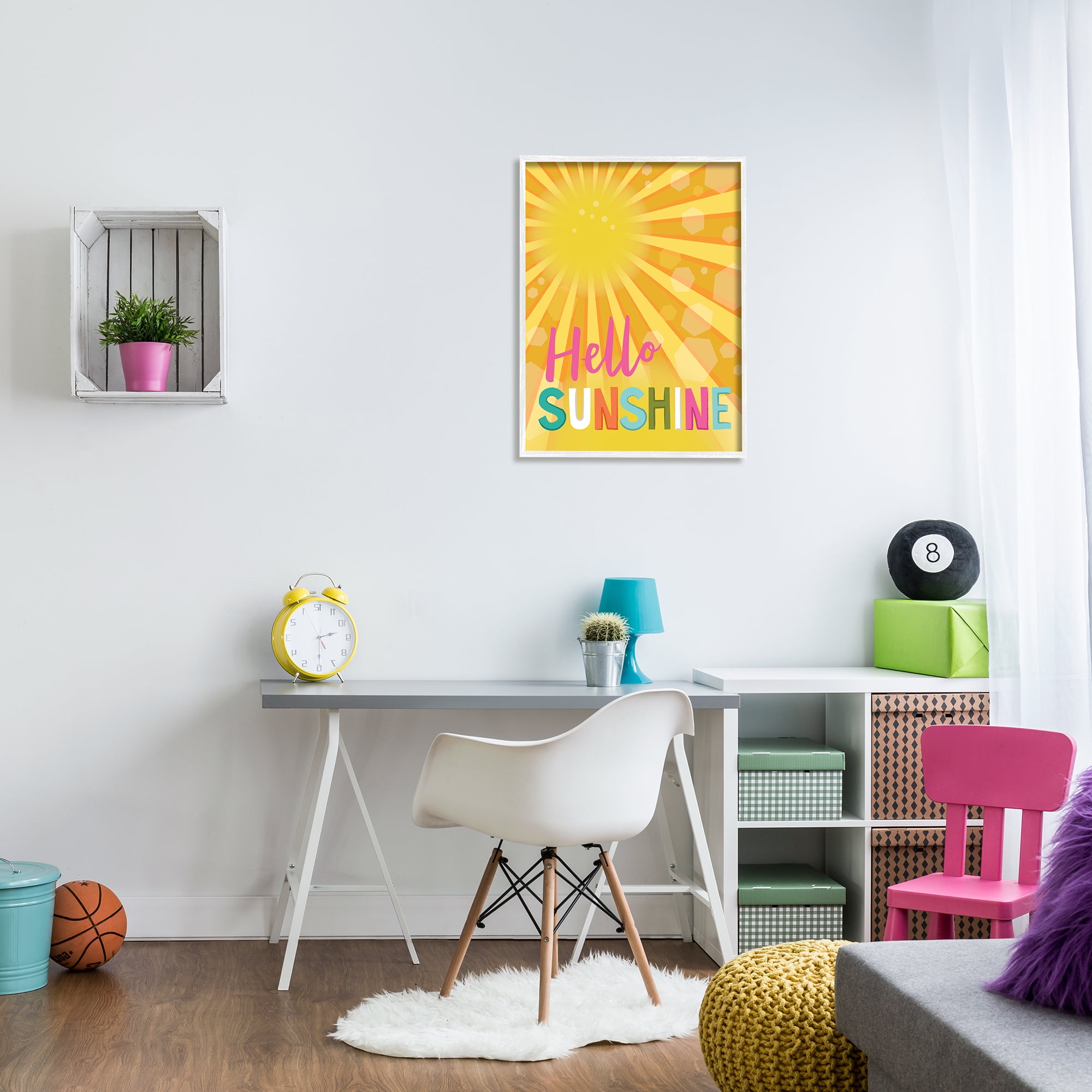 Stupell Indtries Bold Hello Sunshine Typography Radiant Yellow Sun,24 x 30,Design by Lisa Perry Whitebutton