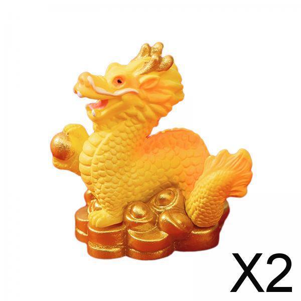 2x Decoraciones de año Nuevo Chino, Mini Estatua de Dragón, Festival de Primavera, Estatuilla de Dragón en Miniatura de Escritorio para Estantería de 2 piezas