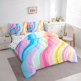 thumbnail image 2 of Castle Fairy Smooth Pastel Fluid Swirl 7-Piece Twin Bedding,Soft Gradient Ribbon Abstract Tile Bedding Comforter Set,Pink Sky,Reversible, 2 of 7