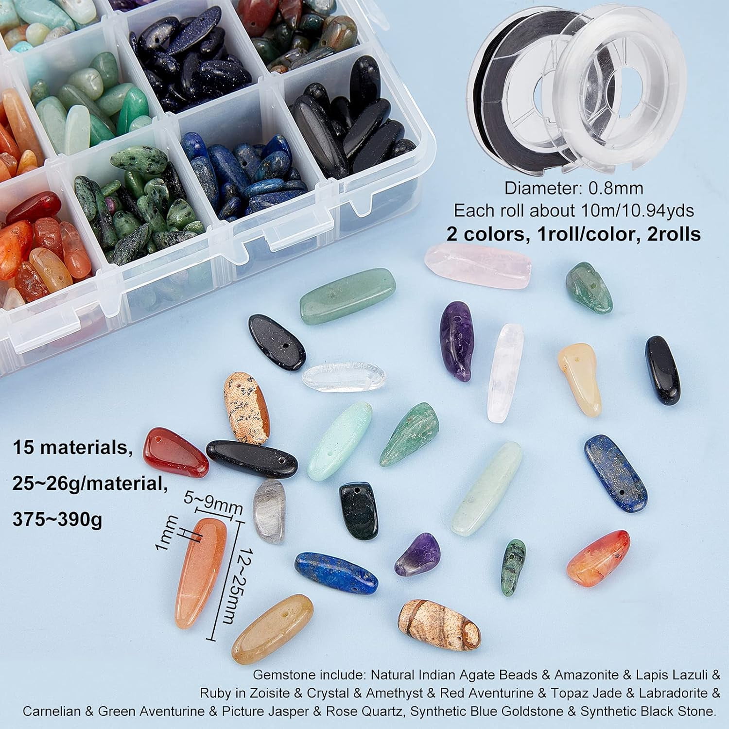 DIY Stretch Bracelet Making Kits Including Natural & Gemstone Beads and Elastic Beading Thread 12~21x5~8mm Hole: 1mm 375~390g/set