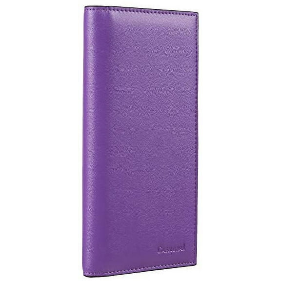Casmonal Genuine Leather Checkbook Cover For Men & Women Checkbook Holder Wallet RFID Blocking(Lavender)