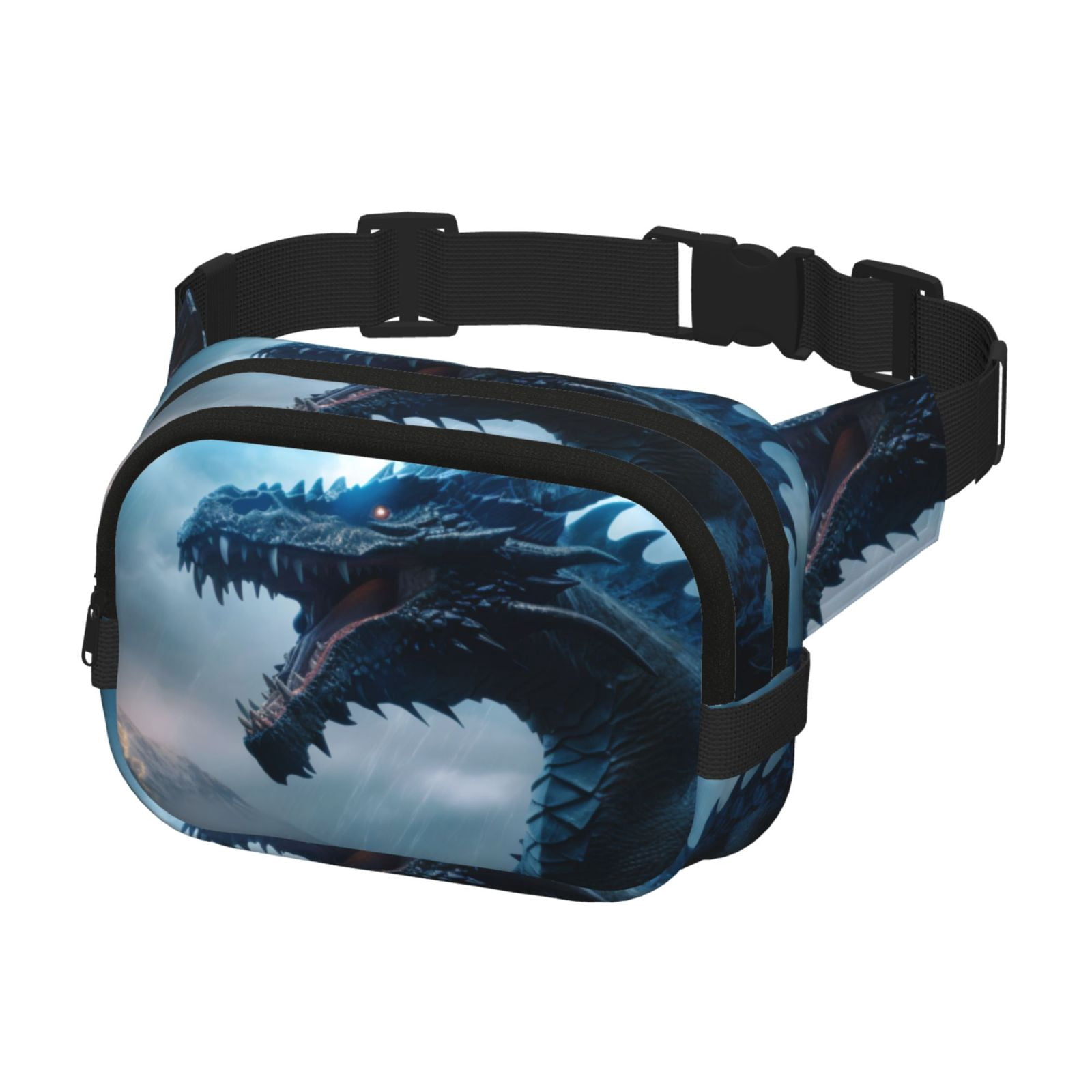 Picia Blue Thunder Storm Dragon Print Square Double-Layer Waist Bag Mini Adjustable Waist Belt Bag Exercise Running Travel Hiking