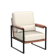 Karl home Mid-Century Accent Chair Linen Fabric Arm Chair with Metal Legs Thick Padded Sofa Chair Lounge Chair with Pillow, for Living Room, Bedroom, Belcony, Beige