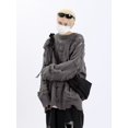 thumbnail image 2 of Men's Letter Pattern Ripped Sweater, Loose Casual Long Sleeve Round Neck Jumper for Fall & Winter, Fashion Men's Knitwear for Daily Wear, 2 of 9