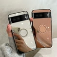 thumbnail image 4 of Nalacover Mirror Phone Case for Google Pixel 7A with Diamond Ring Holder Bracket Clear Imaging Cover, Slim Fit Makeup Soft Silicone Bumper Shockproof Lens Protection Case for Women Girls,Silver, 4 of 9