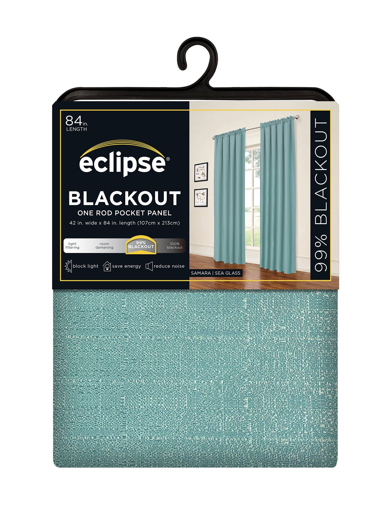 Eclipse Samara Solid Blackout Single Panel, Seaglass, 42" W x 84" L