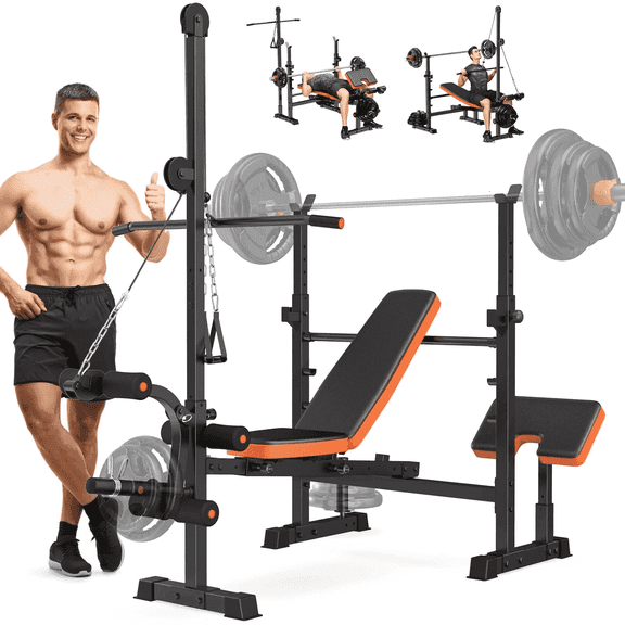 GIKPAL 800lbs 10-in-1 Multi-Function Adjustable Weight Bench Press Set with Lat Pull Down,Full Body Strength Training Workout Bench Exercise Equipment with Leg Developer, Preacher Curl