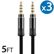 3x 3.5Mm Male To Male Audio Cable by FREEDOMTECH 5FT Universal Auxiliary Cord 3.5mm Male to Male Round Braided Audio Aux Cable w/Aluminum Connector for iPods iPhone iPads Galaxy Home Car Stereos