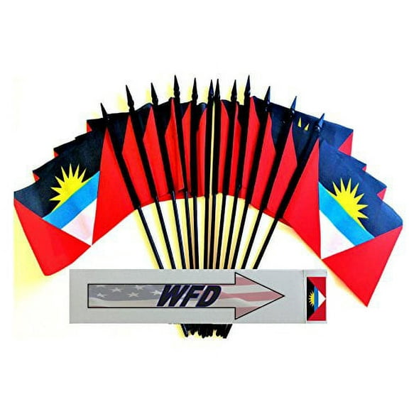 Pack of 12 4"x6" Antigua and Barbuda Polyester Miniature Office Desk & Little Table Flags, 1 Dozen 4"x 6" Antiguan and Barbudan Small Mini Hand Waving Stick Flags