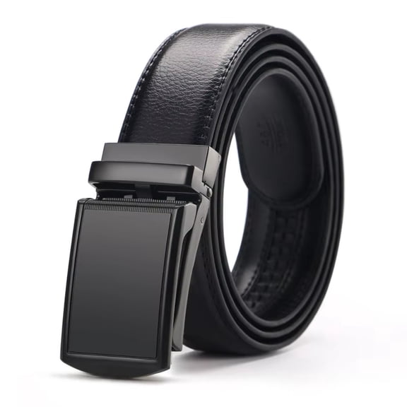 Men's Automatic Ratchet Belt, 33.49"-61.02" Plus Size Business Dress Belt, 1.38 Inch Wide Leather Belt, Black & Brown Strap, Black & Silver Buckle